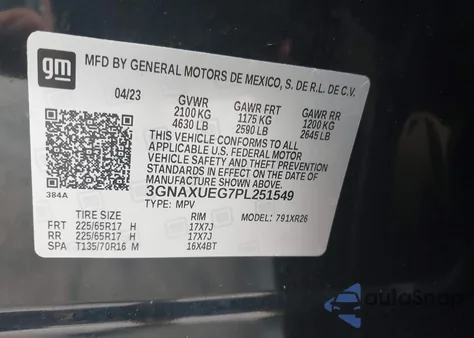 2023 Chevrolet Equinox Awd Lt z USA, uszkodzony, nr VIN 3GNAXUEG7PL251549